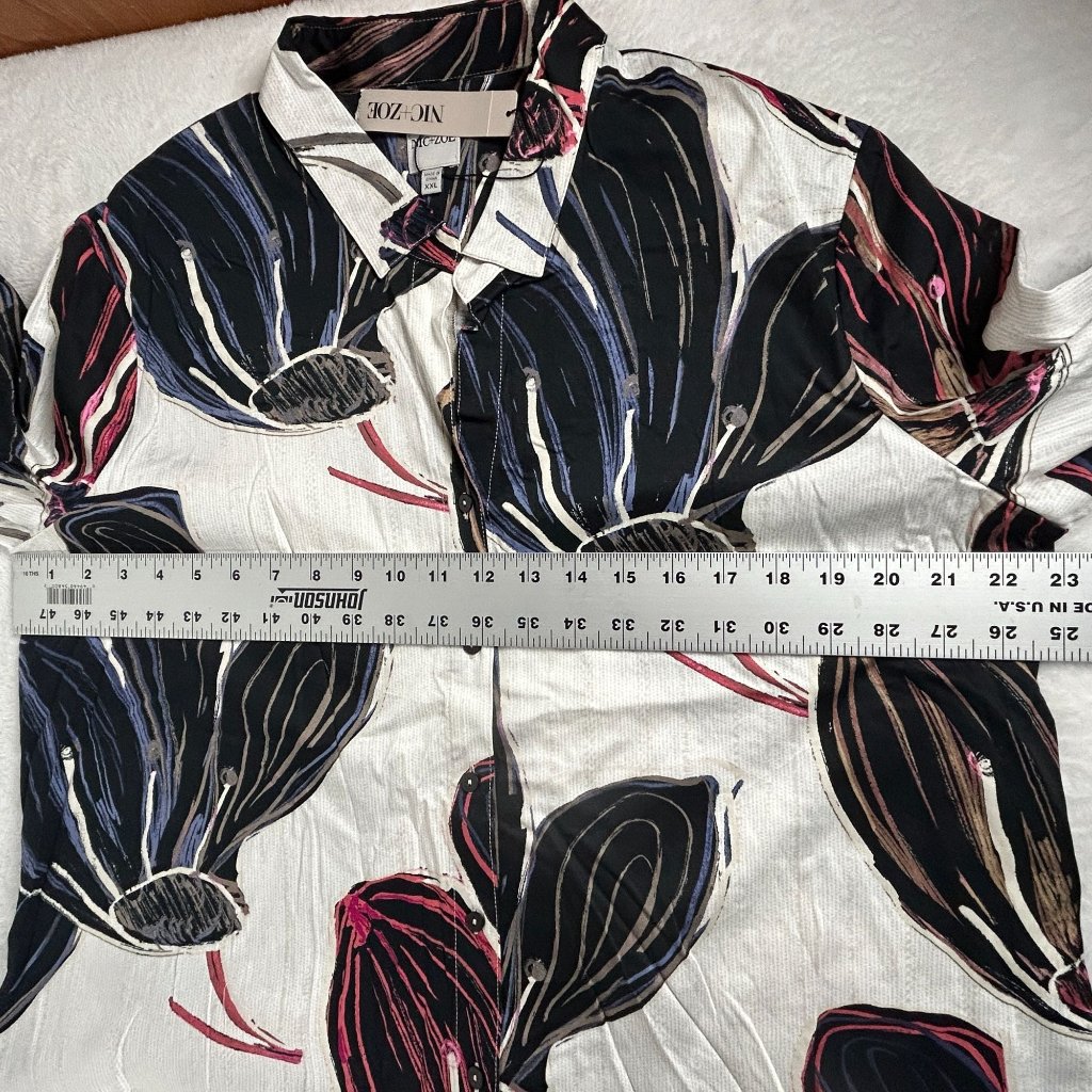 Nic+Zoe Womens Floral Button-Up Shirt Top Xxl Black Multi Cotton Blend New — image 7 of 8